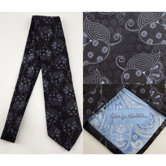John W. Nordstrom Black Floral Paisley Neck Tie 100% Italian Silk Made In USA - Picture 1 of 9